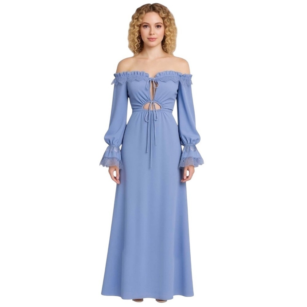 Majorelle - Nicki Gown Baby Blue Off-Shoulder Maxi Dress Sz M